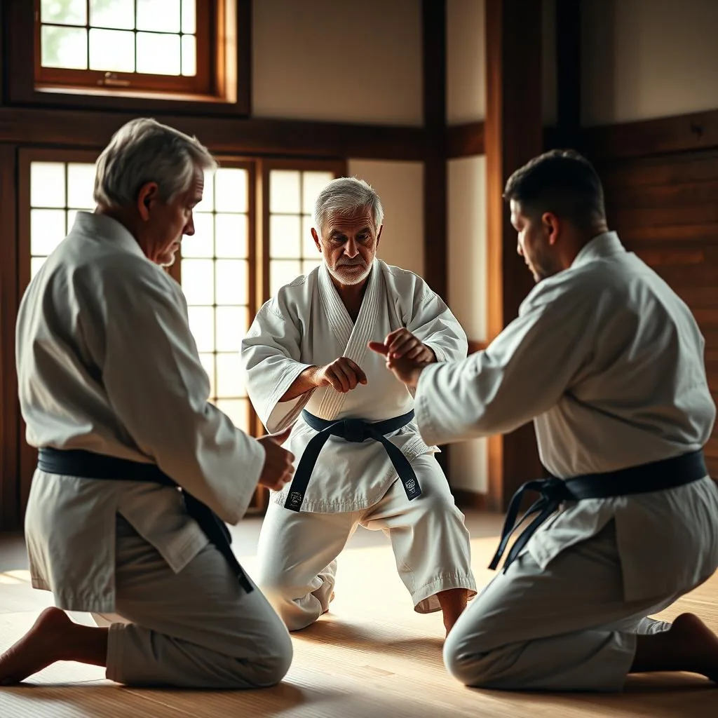 Sensei orientando alunos no dojo